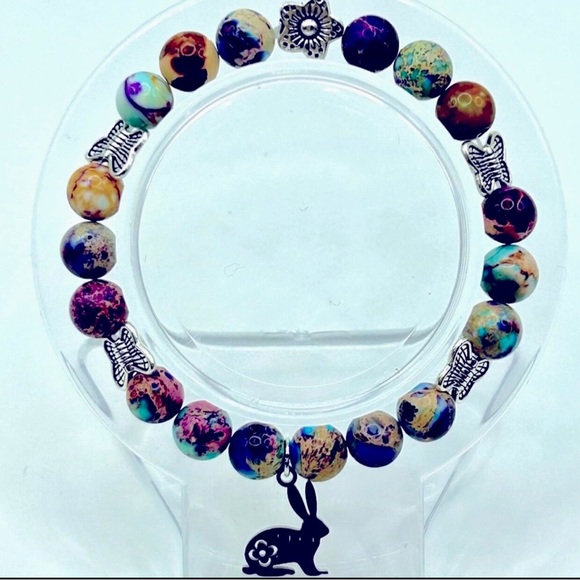 Handmade Bunny Charm Bracelet with Sea Sediment Stones! - Picture 4 of 7